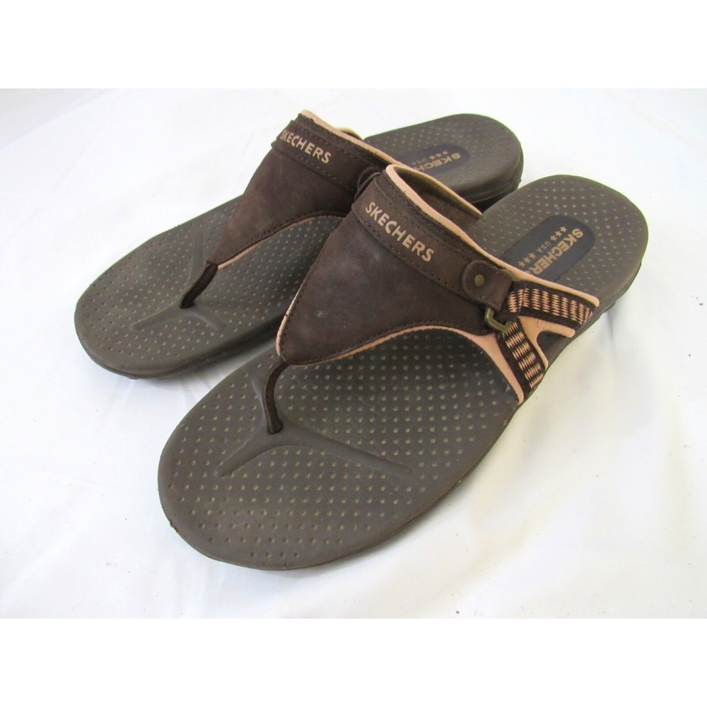 Skechers Sandal Women's 9.5 Brown Braided Foam Thong Slip On Casual Comfort